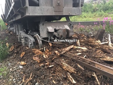 Товарный поезд сошёл с рельсов под Кировском