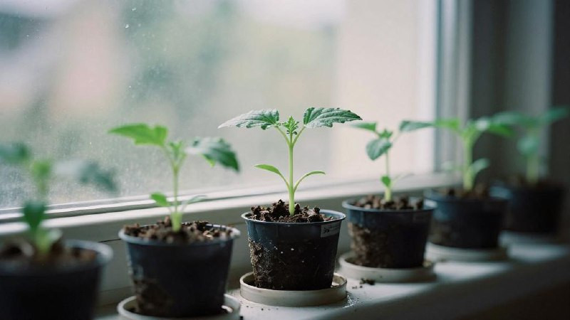 всходы томатов на подоконнике