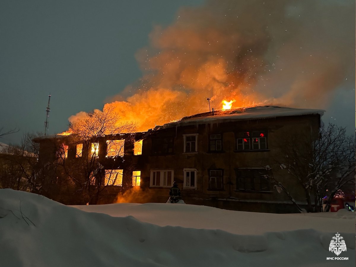 Сотрудники МЧС тушат пожар.