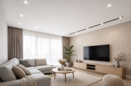 Гостиная с натяжным потолком