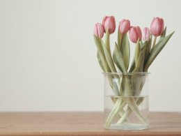 Розовые тюльпаны в вазе