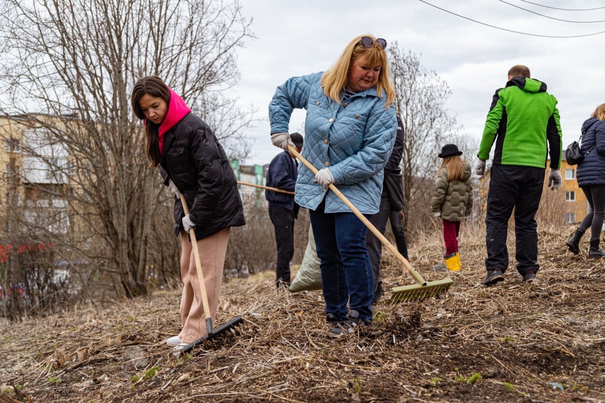 Волонтеры убирают территорию в Мурманске