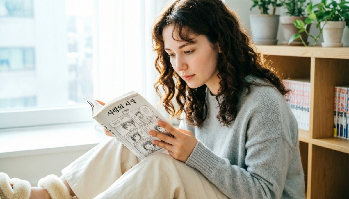 Девушка читает корейскую книгу