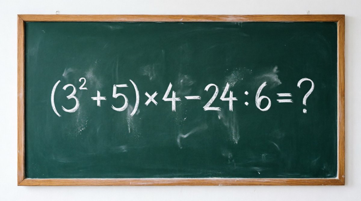 Математический пример (3²+5)×4−24:6