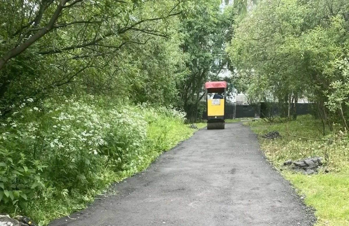 Работа асфальтоукладчика